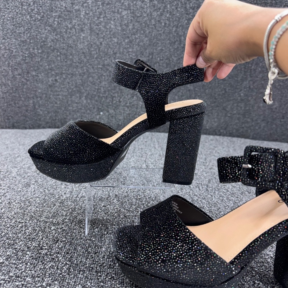 Torrid Platform Sandals Glitter Block Heel Womens 9.5WW Black dark aesthetic - Picture 3 of 11